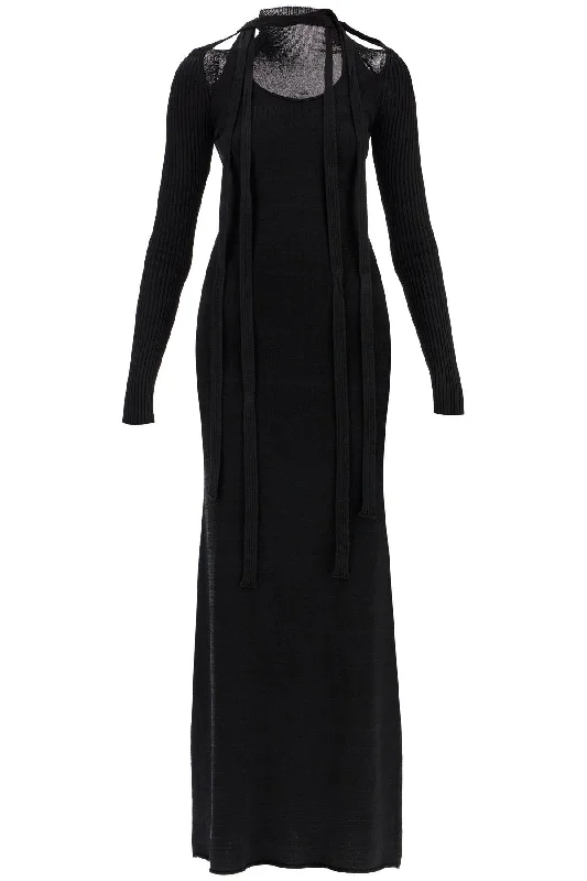 Maxi Knit Dress In Italian  - Black Wrap maxi dresses