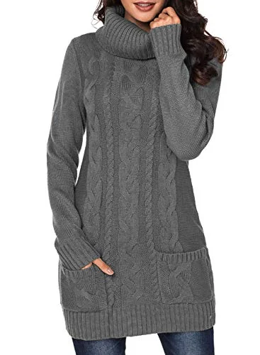 Aleumdr Women's Elegant Pullover Dress Plain Turtleneck Knitted Dress Casual Wrap Dress Lamgarm Midi Dress Autumn Winter Dress S-XL Designer midi dresses