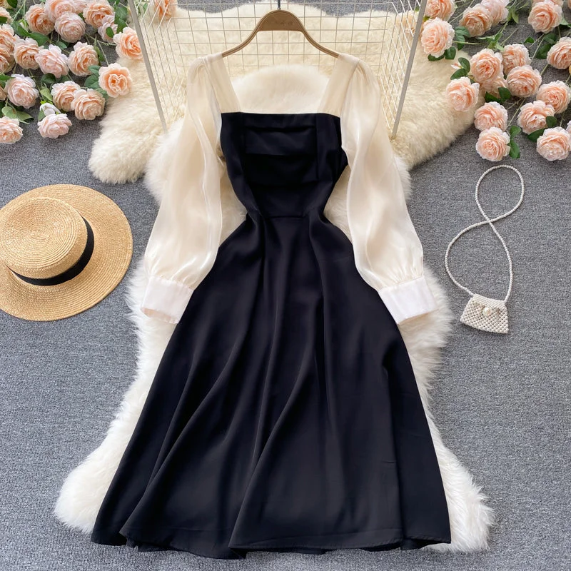 Black A Line Long Sleeve Dress Fashion Dress  10673 Fall maxi dresses