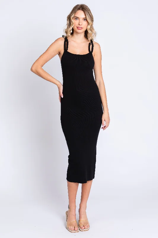 Black Ribbed Chain Link Strap Midi Dress Vacation midi dresses