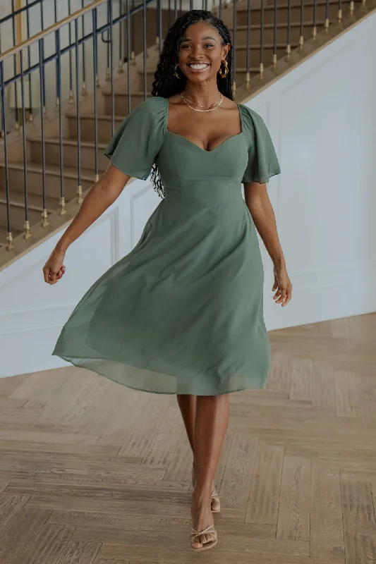 Colette Sweetheart Midi Dress | Dark Sage Stretchy midi dresses