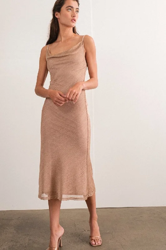 Copper Metallic Cami Midi Dress Minimalist midi dresses