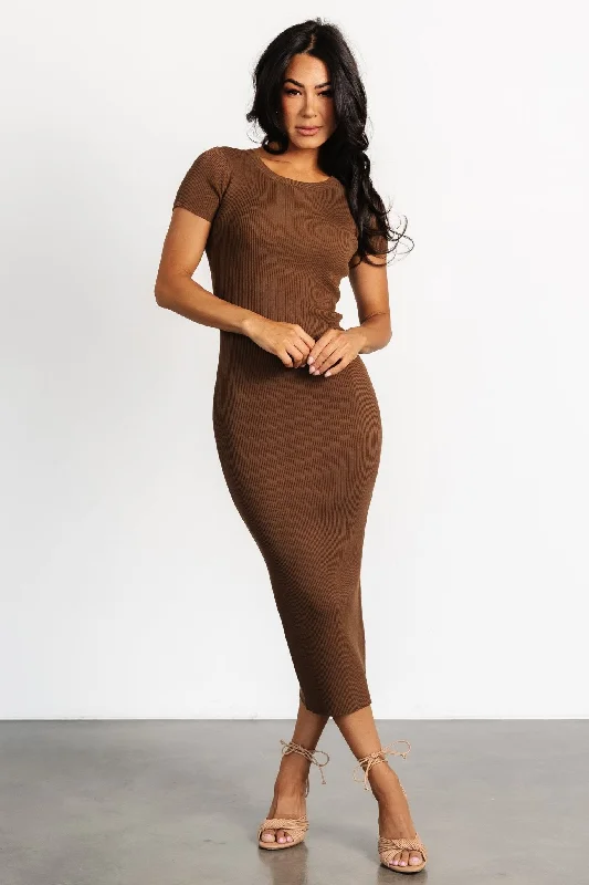 Dana Ribbed Midi Dress | Brown Best midi dresses for curvy figures