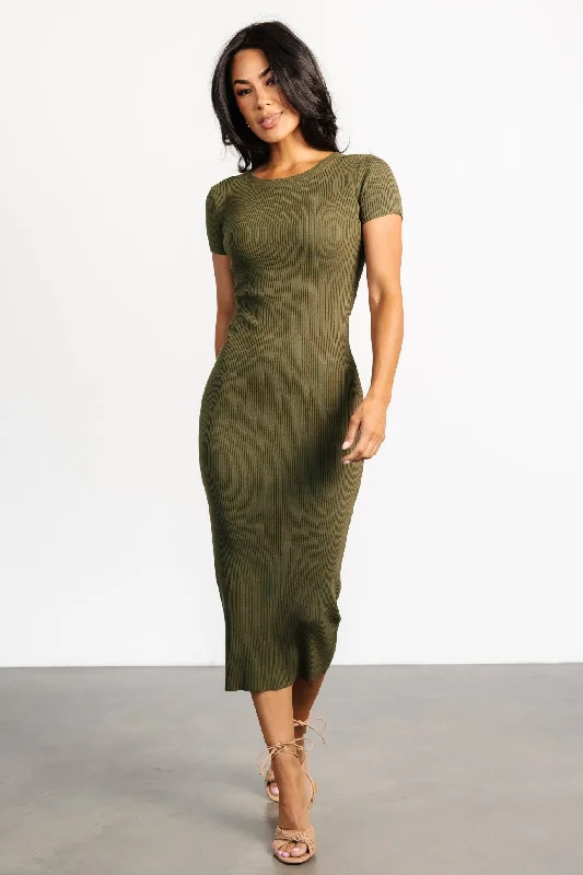 Dana Ribbed Midi Dress | Olive Strapless midi dresses