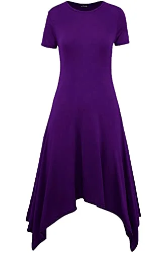 Fashion Star Womens Plain Hanky Hem Flared Swing Midi Dress Discounted midi dresses