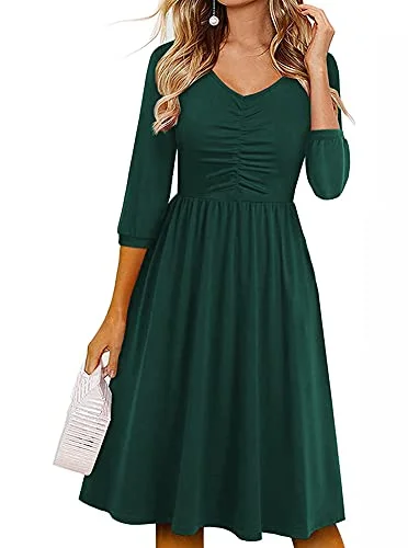 ihot Summer Dresses for Women Casual Midi Dress Short Sleeve Shirt Dress V Neck Swing A Line Tunic Dress with Pockets Fall midi dresses