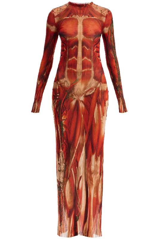 JEAN PAUL GAULTIER maxi mesh dress with ecorché print Cocktail maxi dresses