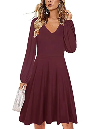 Moyabo Womens Long Lantern Sleeve Dresses,Floral A-Line Swing Casual Party Midi Dresses with Pockets Urban Outfitters midi dresses