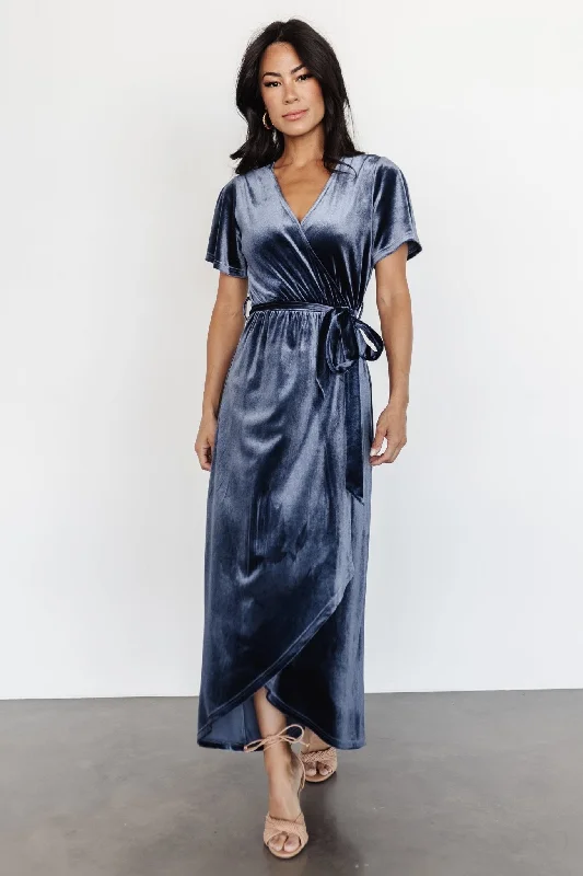 Nadine Velvet Midi Dress | Blue Denim midi dresses