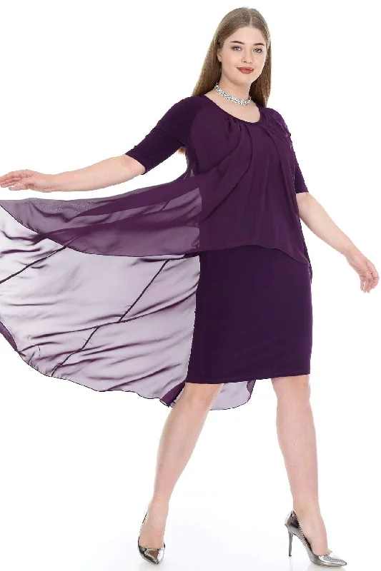 Plus Size Chffon Midi Dress  KL7052 purple Best midi dresses for casual wear