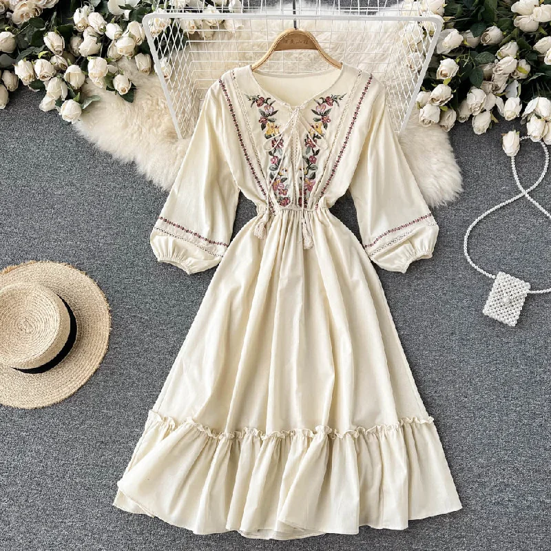 Simple A Line Embroidery Long Sleeve Dress  10764 Formal maxi dresses