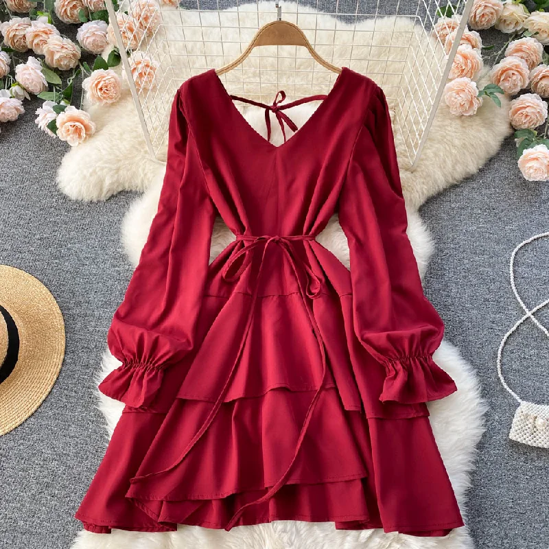 Simple V Neck Long Sleeve Dress Fashion Dress  10775 Beach maxi dresses