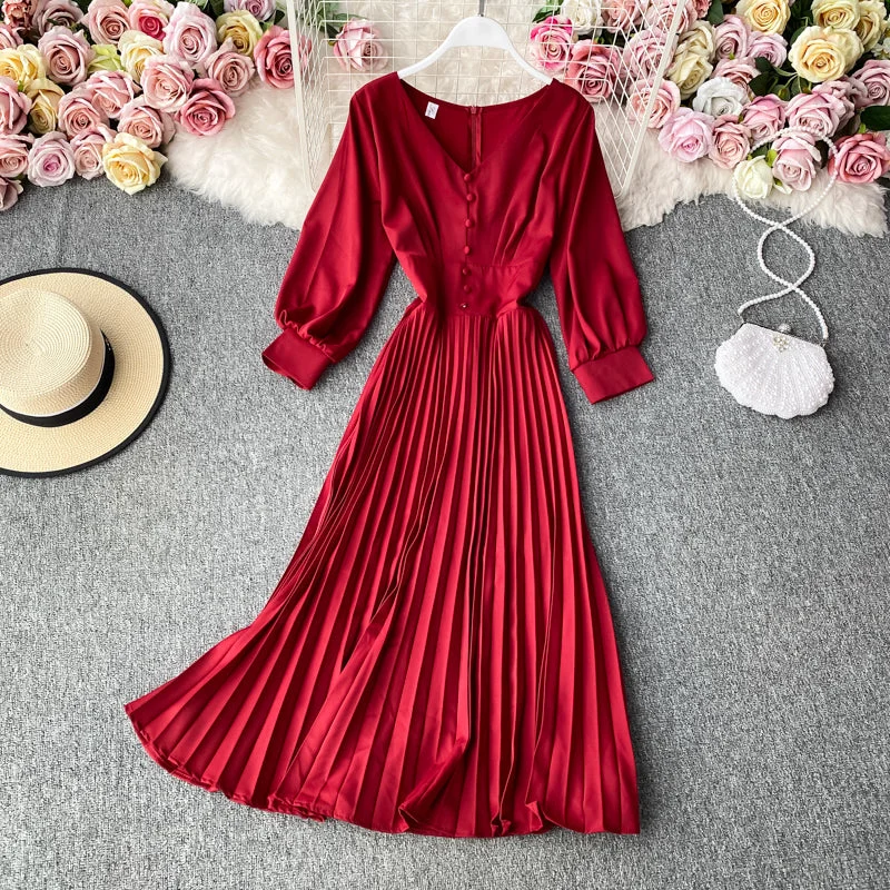 Simple V Neck Long Sleeve Dress Fashion Dress  10805 Lace maxi dresses