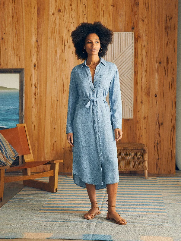 Tried & True Chambray Midi Shirtdress - Blue Tide Wash Shein midi dresses