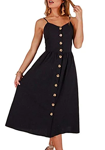 TYQQU Women Sexy Front Button Dress Backless Dress Casual Vocation Dress Sleeveless Printed Beach Party Midi Dress Prom midi dresses