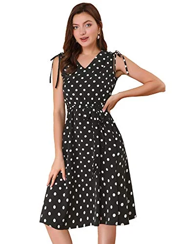 Women's Polka Dots 1950s Vintage V Neck A-Line Sleeveless Midi Dress Zara midi dresses