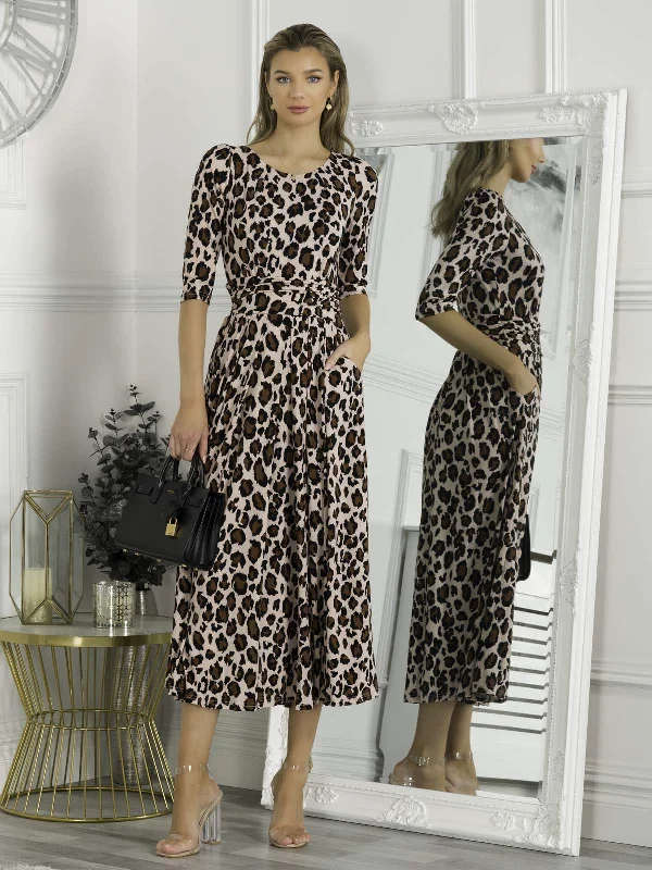 Jolie Moi Dorothy Animal Print Dress, Pink Animal Chiffon floral dresses