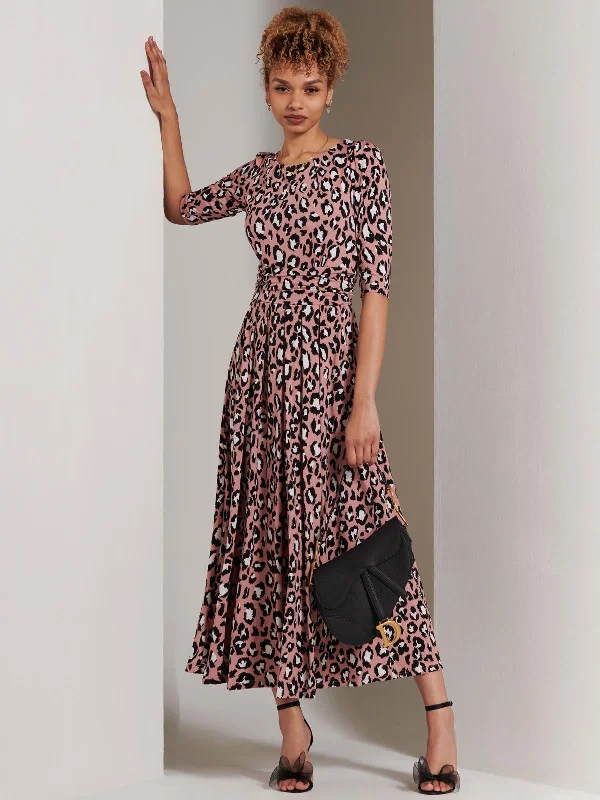 Jolie Moi Animal Print Sleeved Jersey Dress, Mauve Women's floral dresses