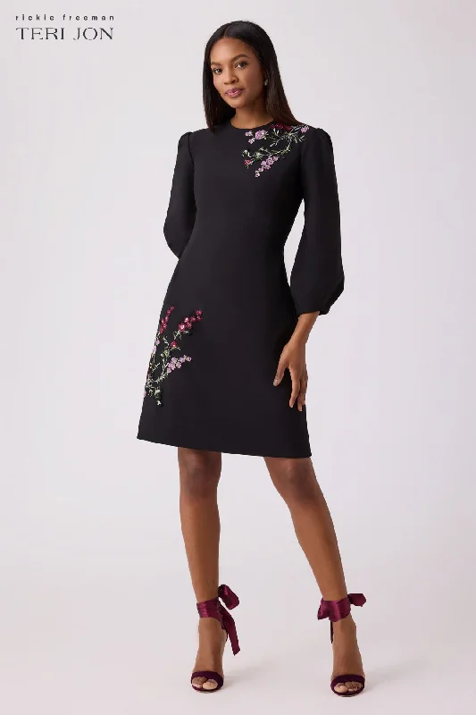 Floral Crepe Applique Dress Cottagecore floral dresses