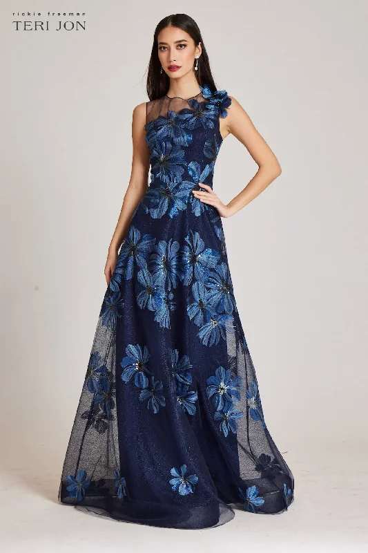 Floral Embroidered Tulle Gown With 3D Flower Lace floral dresses