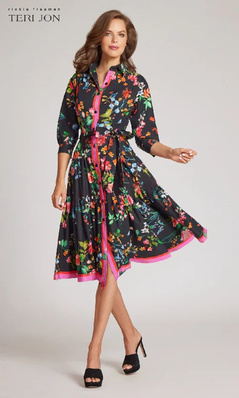 Floral Flounce Hem Shirt Dress Outdoor floral dresses