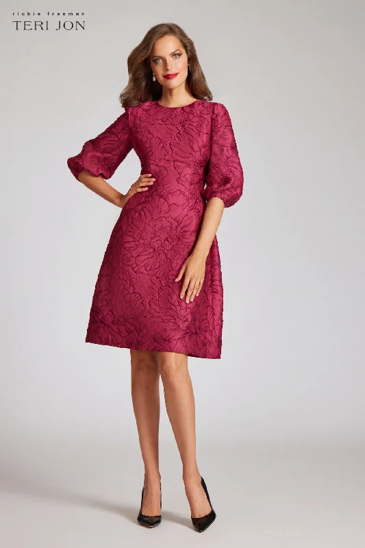 Floral Jacquard Balloon Sleeve Dress High-end floral dresses