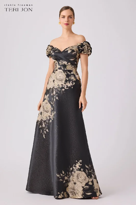 Formal Metallic Jacquard Floral Evening Gown Romantic floral dresses