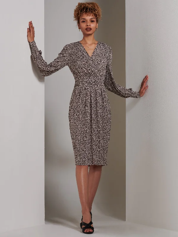 Gwen Print Long Sleeve Pegged Dress, Animal Multi Linen floral dresses