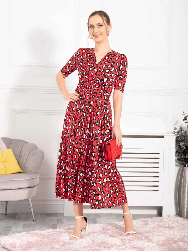 Jolie Moi Josie Animal Print Dress, Red Petite floral dresses