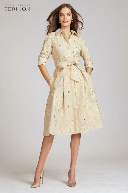 Metallic Jacquard Shirt Dress with Floral Print Plus size floral dresses