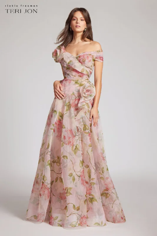 Off the Shoulder Organza Floral Gown Brunch floral dresses