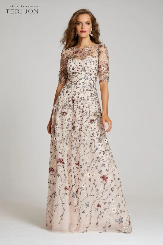 Overlay Gown With 3D Embroidered Florals Mini floral dresses