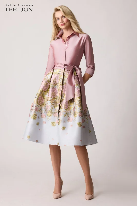 Taffeta Floral Jacquard Shirt Dress Casual floral dresses