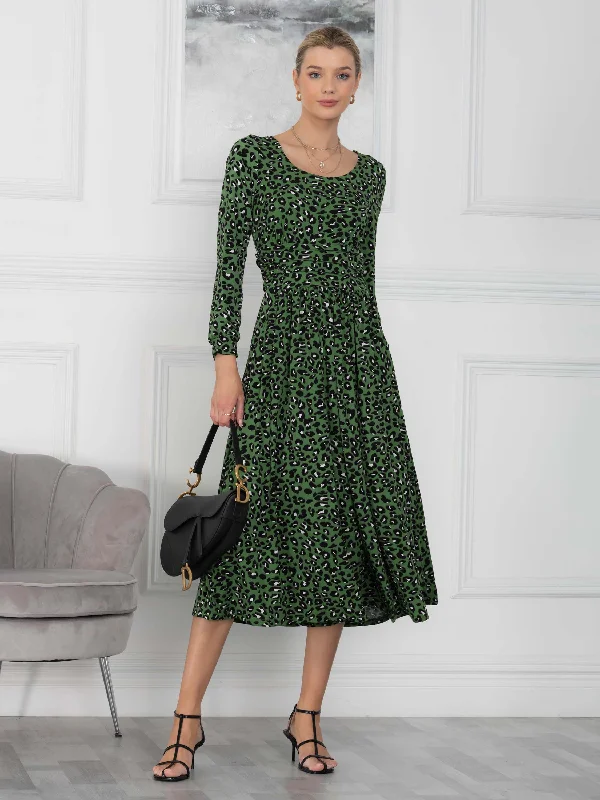 Veeksha Animal Print Dress, Green Animal Cotton floral dresses