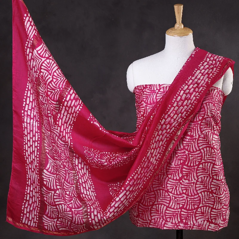 Pink - 3pc Hand Batik Printed Chanderi Silk Suit Material Set Best-selling unclassified dresses