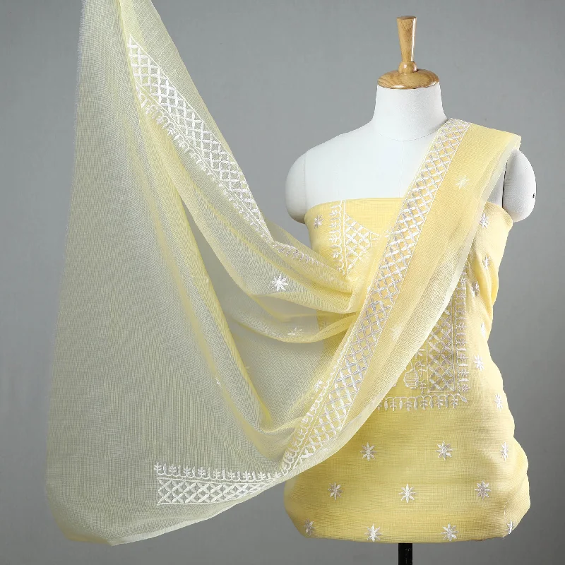 Yellow - 3pc Kota Doria Cotton Embroidered Suit Material Set 17 Long unclassified dresses