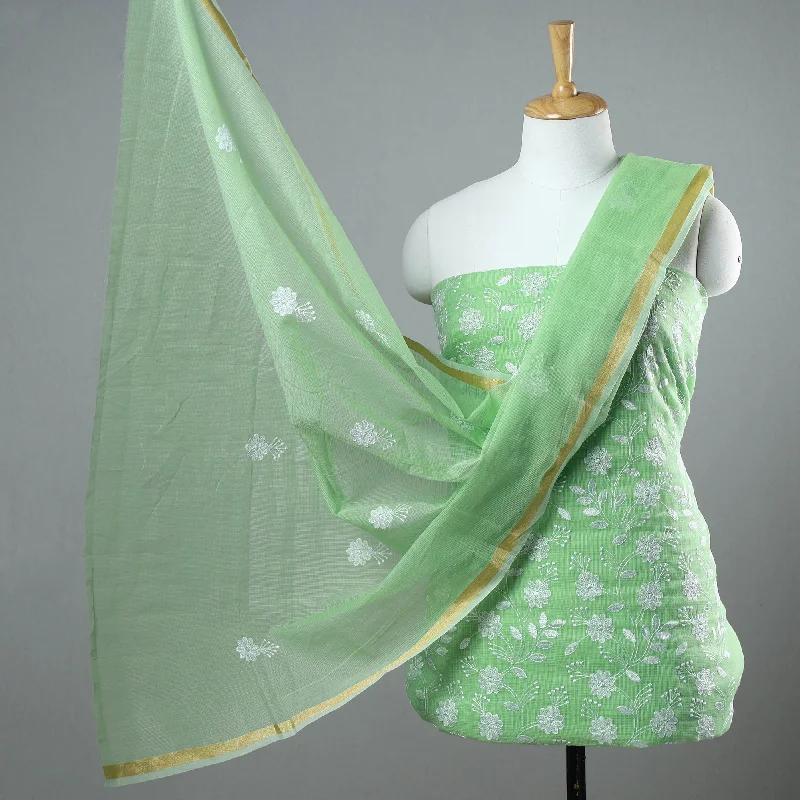 Green - 3pc Kota Doria Cotton Embroidered Suit Material Set 09 Plus size unclassified dresses