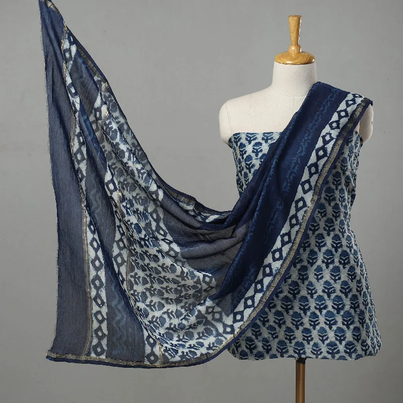 Blue - 3pc Chanderi Silk Indigo Bagru Print Dress Material 09 Halter unclassified dresses