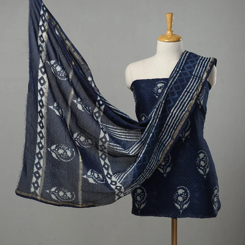 Blue - 3pc Chanderi Silk Indigo Bagru Print Dress Material 10 High-low unclassified dresses