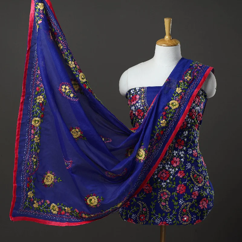 Blue - 3pc Hand Embroidery Chanderi Silk Phulkari Dress Material 92 Spring unclassified dresses