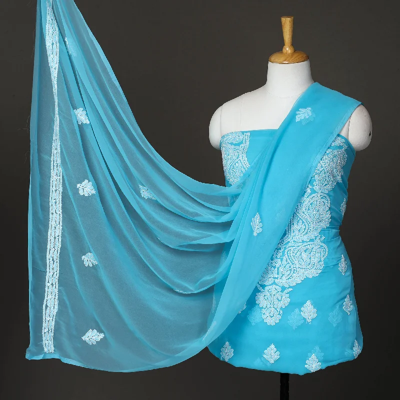 Blue - 3pc Hand Embroidery Georgette Chikankari Dress Material 04 Lightweight unclassified dresses