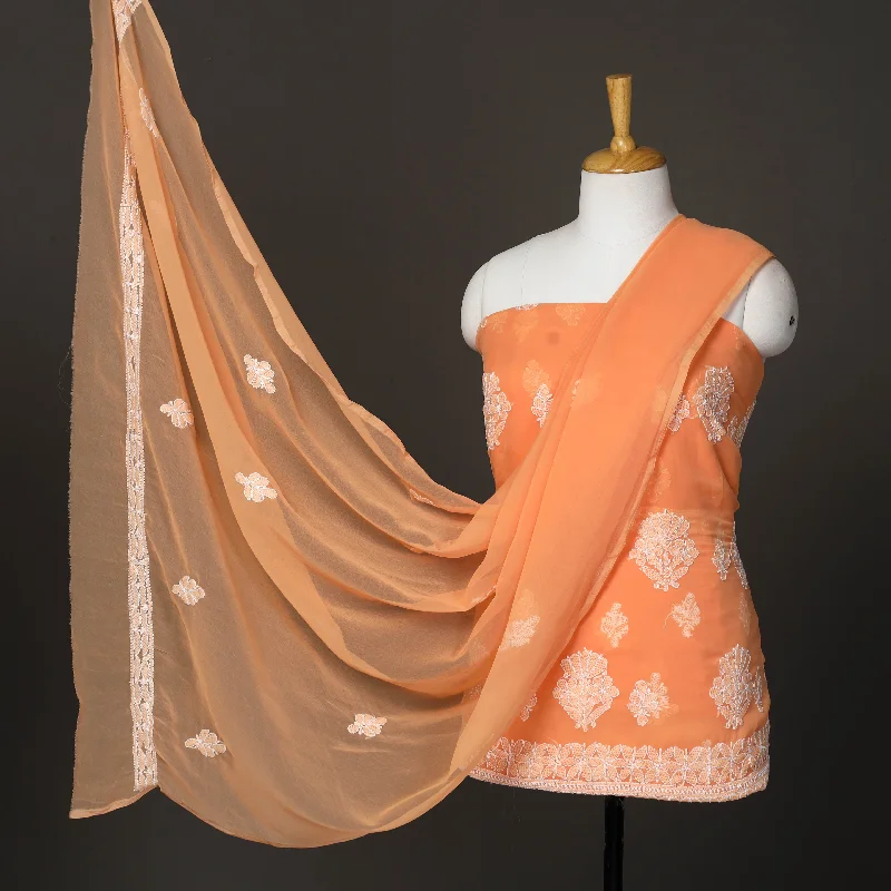 Orange - 3pc Hand Embroidery Georgette Chikankari Dress Material 06 Earthy tone unclassified dresses