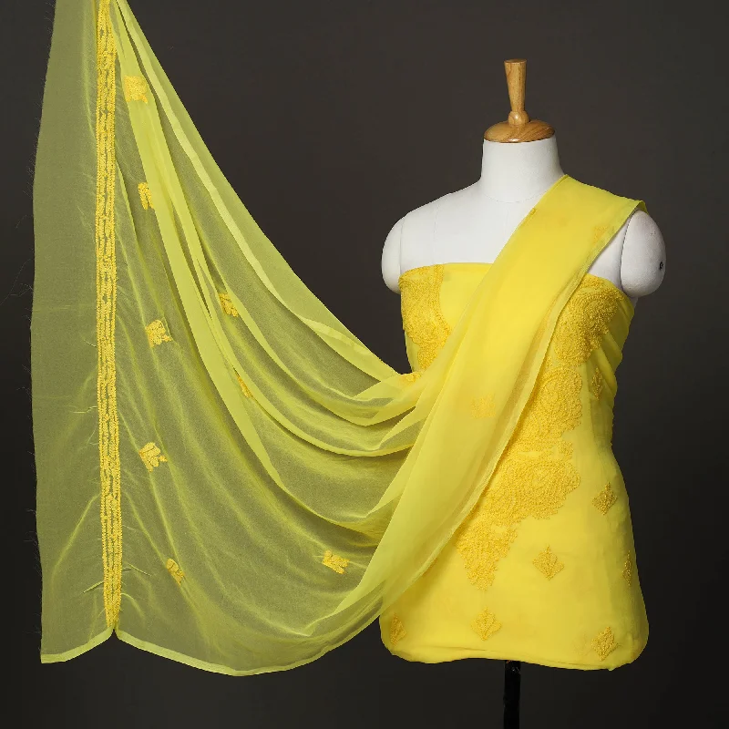 Yellow - 3pc Hand Embroidery Georgette Chikankari Dress Material 09 Striped unclassified dresses