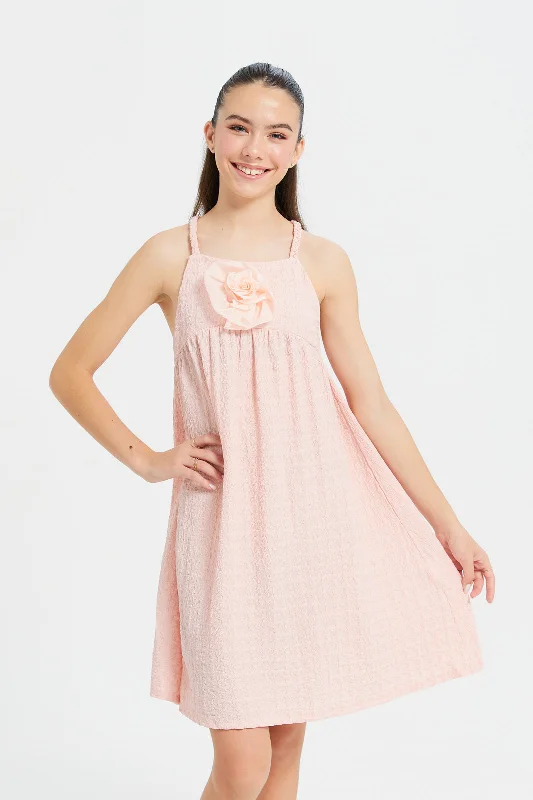 Senior Girls Apricot Textured Dress Polka dot unclassified dresses