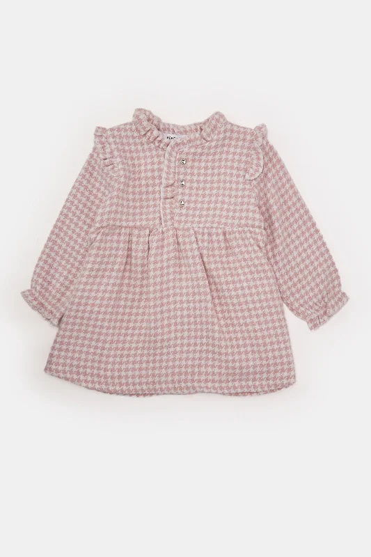 Infant Girls Pink Houndstooth Dress Ruched unclassified dresses