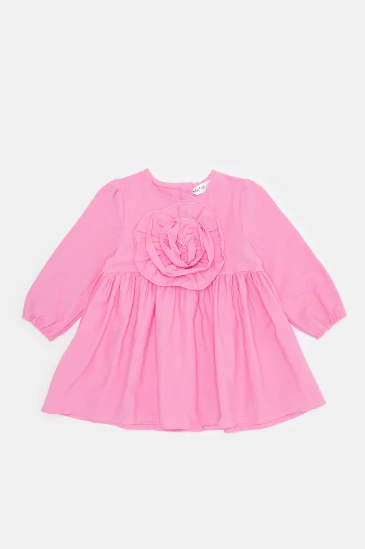 Infant Girls Pink Flower Embellished Dress Ruffled unclassified dresses