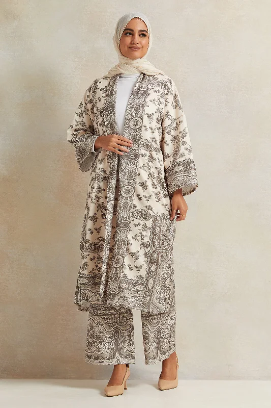 Women Ivory Printed Kimono Open Front Kaftan Elegant evening unclassified dresses