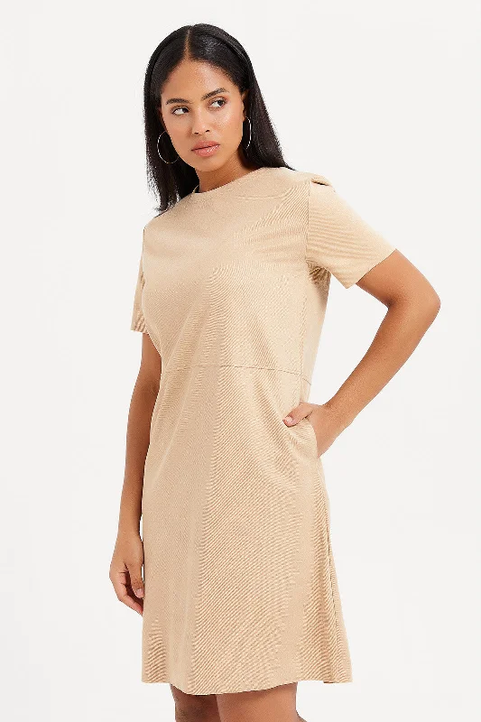 Women Beige Casual Dress Cotton unclassified dresses