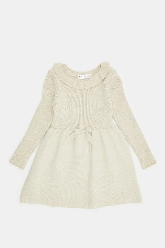 Infant Girls Beige Knitted Dress Off-shoulder unclassified dresses