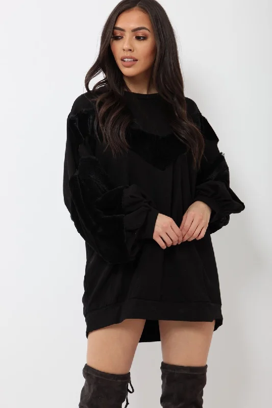 Black Chevron Fur Jumper Dress - Esme Fashionable unclassified dresses